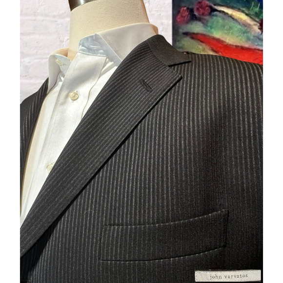 John Varvatos Italy 42R Gray Micro-Stripe Blazer Sport Coat 3/2 Roll Virgin Wool - Picture 7 of 15